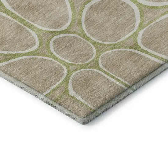 Tan Ivory And Green Geometric Washable Area Rug With UV Protection Photo 7