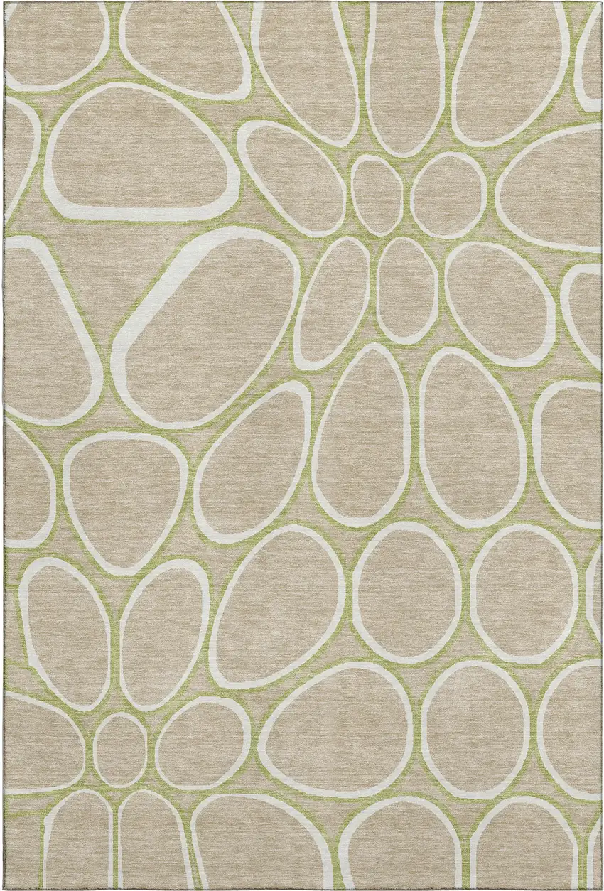Tan Ivory And Green Geometric Washable Area Rug With UV Protection Photo 1