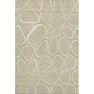 Photo of Tan Ivory And Green Geometric Washable Area Rug With UV Protection