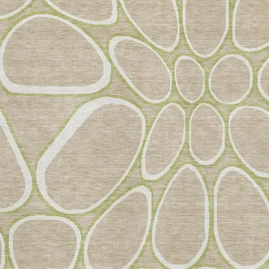 Tan Ivory And Green Geometric Washable Area Rug With UV Protection Photo 2