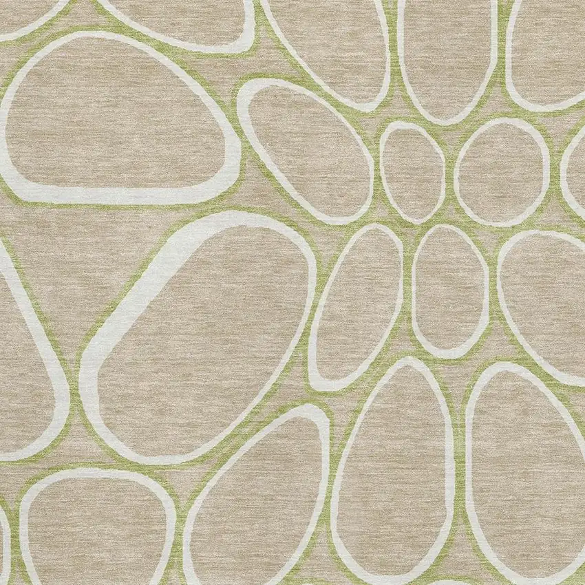 Tan Ivory And Green Geometric Washable Area Rug With UV Protection Photo 2