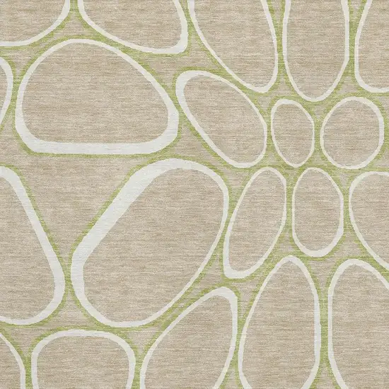 Tan Ivory And Green Geometric Washable Area Rug With UV Protection Photo 2
