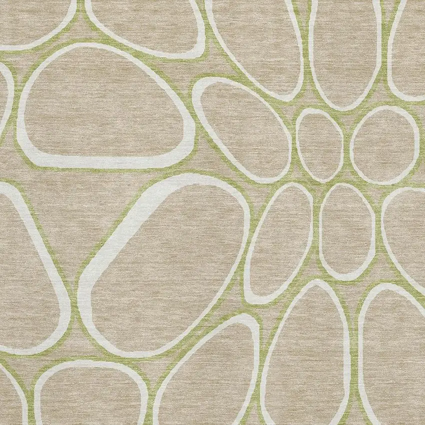 Tan Ivory And Green Geometric Washable Area Rug With UV Protection Photo 2