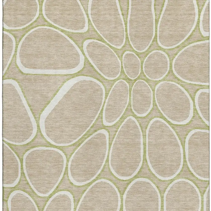Tan Ivory And Green Geometric Washable Area Rug With UV Protection Photo 3