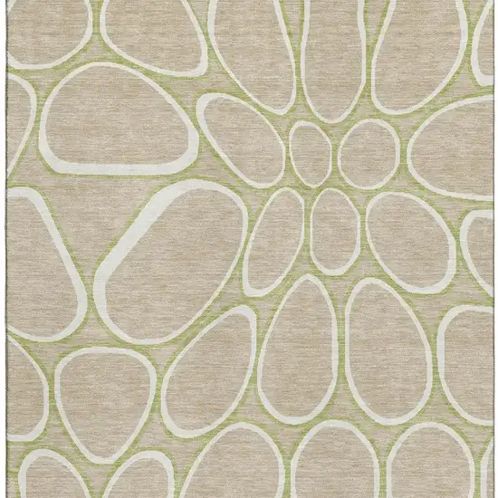 Tan Ivory And Green Geometric Washable Area Rug With UV Protection Photo 3