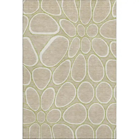 Tan Ivory And Green Geometric Washable Area Rug With UV Protection Photo 1