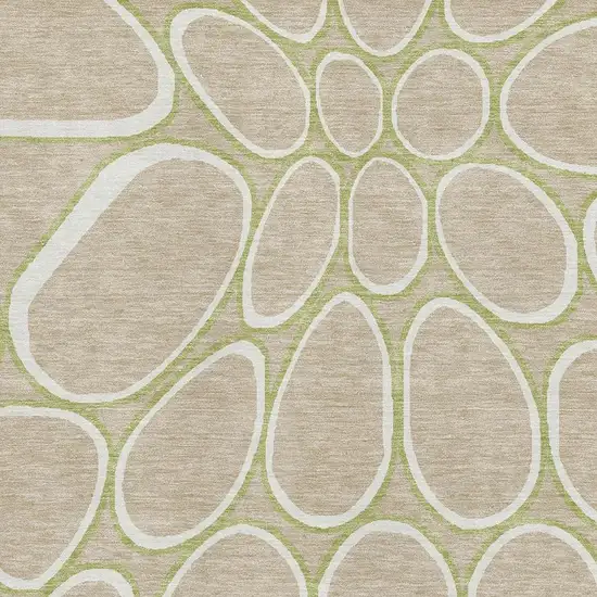 Tan Ivory And Green Geometric Washable Area Rug With UV Protection Photo 2