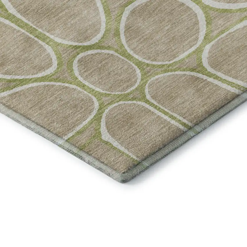 Tan Ivory And Green Geometric Washable Area Rug With UV Protection Photo 7