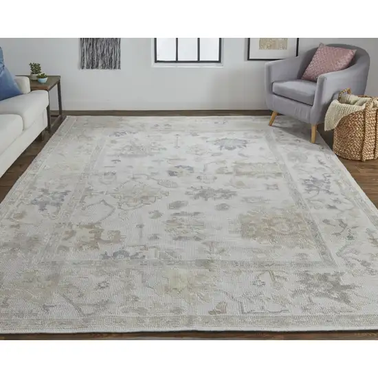 4' X 6' Tan Ivory And Orange Floral Hand Knotted Stain Resistant Area Rug Photo 3