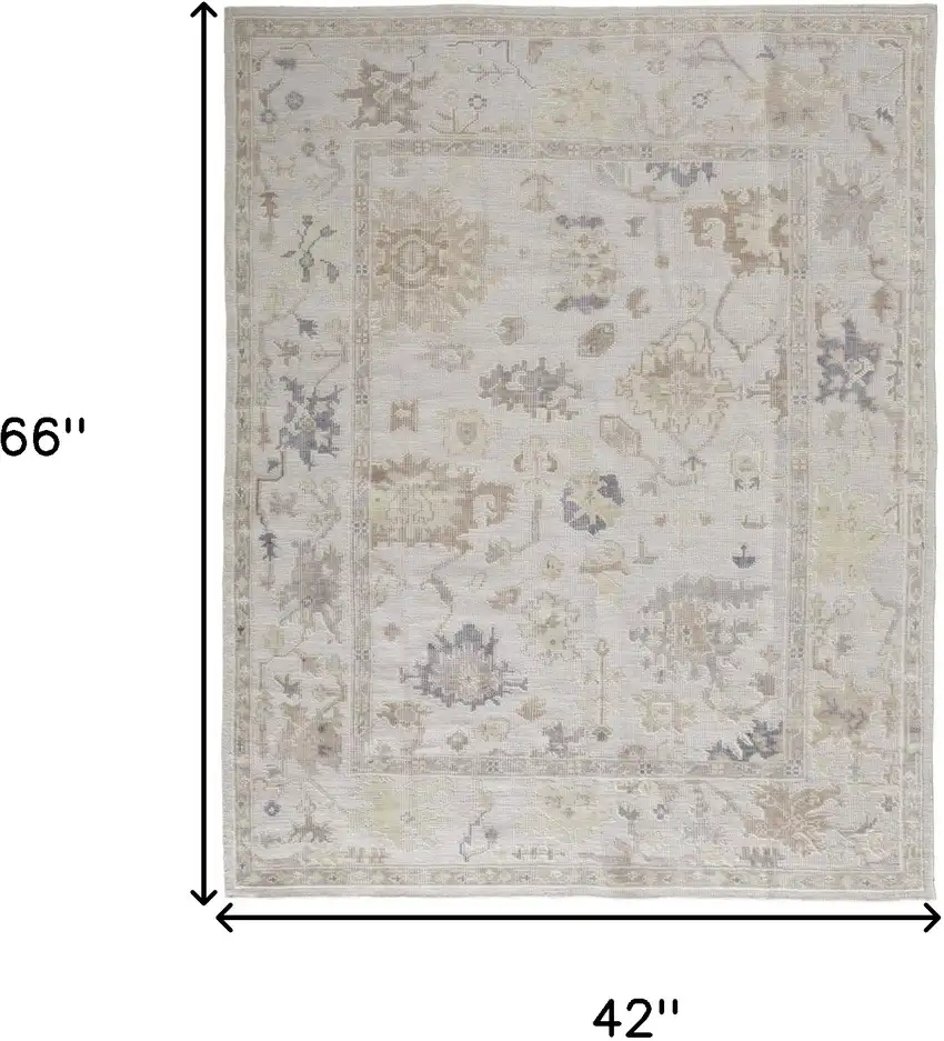 Tan Ivory And Orange Floral Hand Knotted Stain Resistant Area Rug Photo 10