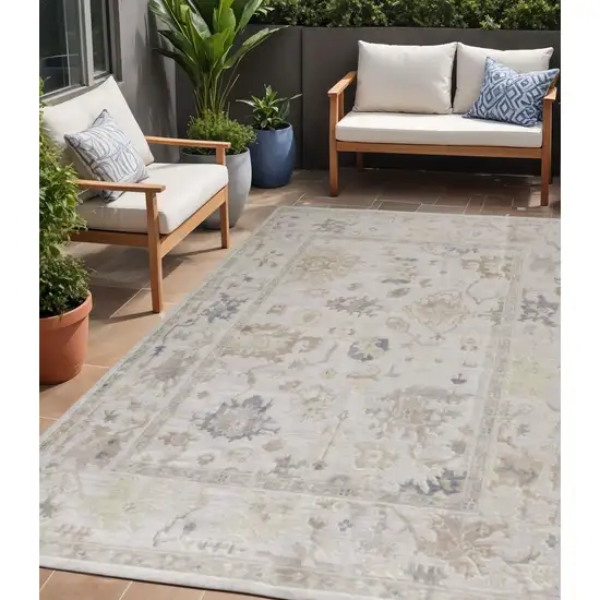 Tan Ivory And Orange Floral Hand Knotted Stain Resistant Area Rug Photo 1