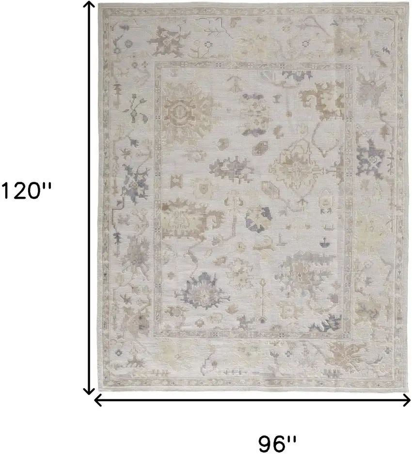 Tan Ivory And Orange Floral Hand Knotted Stain Resistant Area Rug Photo 6