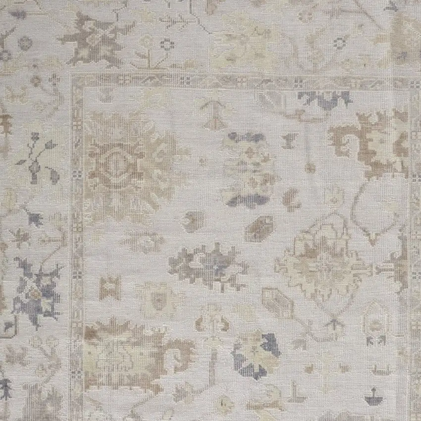 Tan Ivory And Orange Floral Hand Knotted Stain Resistant Area Rug Photo 4