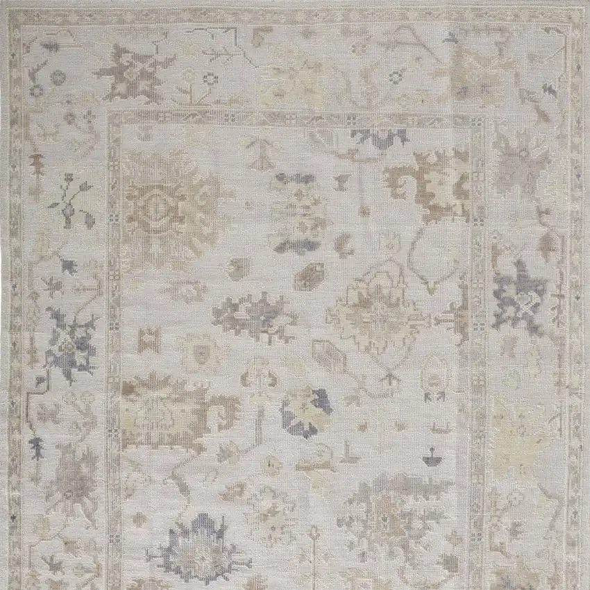 Tan Ivory And Orange Floral Hand Knotted Stain Resistant Area Rug Photo 5