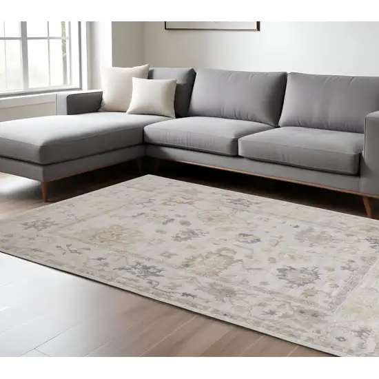Tan Ivory And Orange Floral Hand Knotted Stain Resistant Area Rug Photo 1