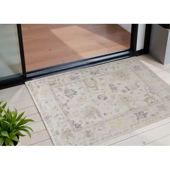 Tan Ivory And Orange Floral Hand Knotted Stain Resistant Area Rug Photo 3