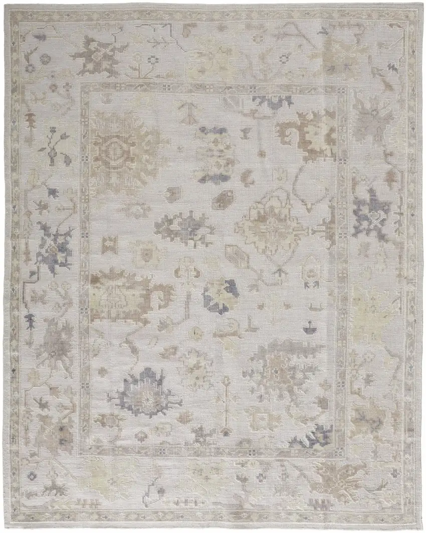 Tan Ivory And Orange Floral Hand Knotted Stain Resistant Area Rug Photo 1