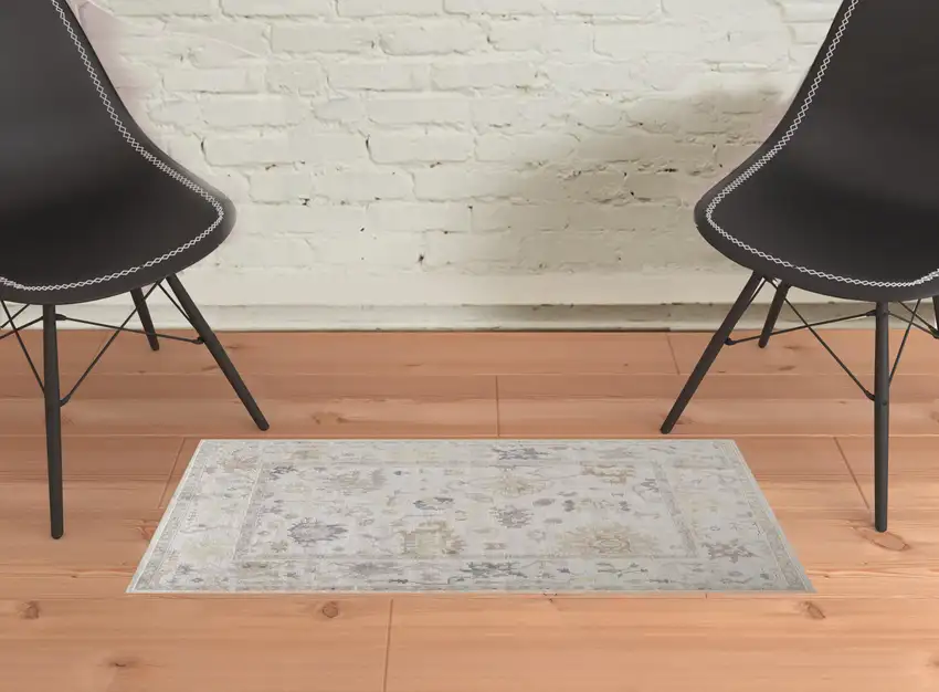 Tan Ivory And Orange Floral Hand Knotted Stain Resistant Area Rug Photo 2