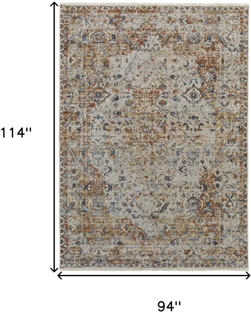 Tan Ivory And Orange Floral Power Loom Area Rug With Fringe Photo 10