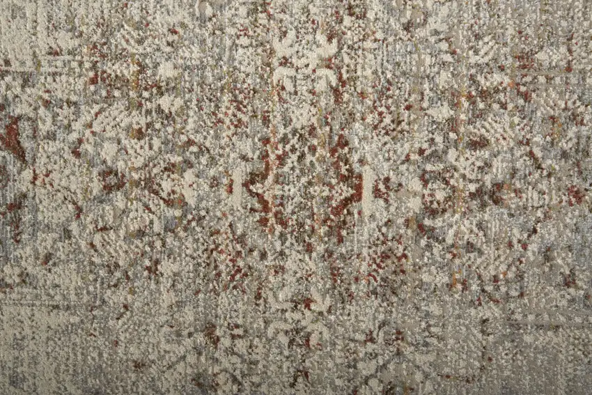 Tan Ivory And Orange Floral Power Loom Distressed Area Rug With Fringe Photo 8
