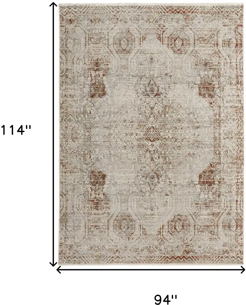 Tan Ivory And Orange Floral Power Loom Distressed Area Rug With Fringe Photo 10