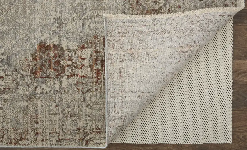 Tan Ivory And Orange Floral Power Loom Distressed Area Rug With Fringe Photo 4