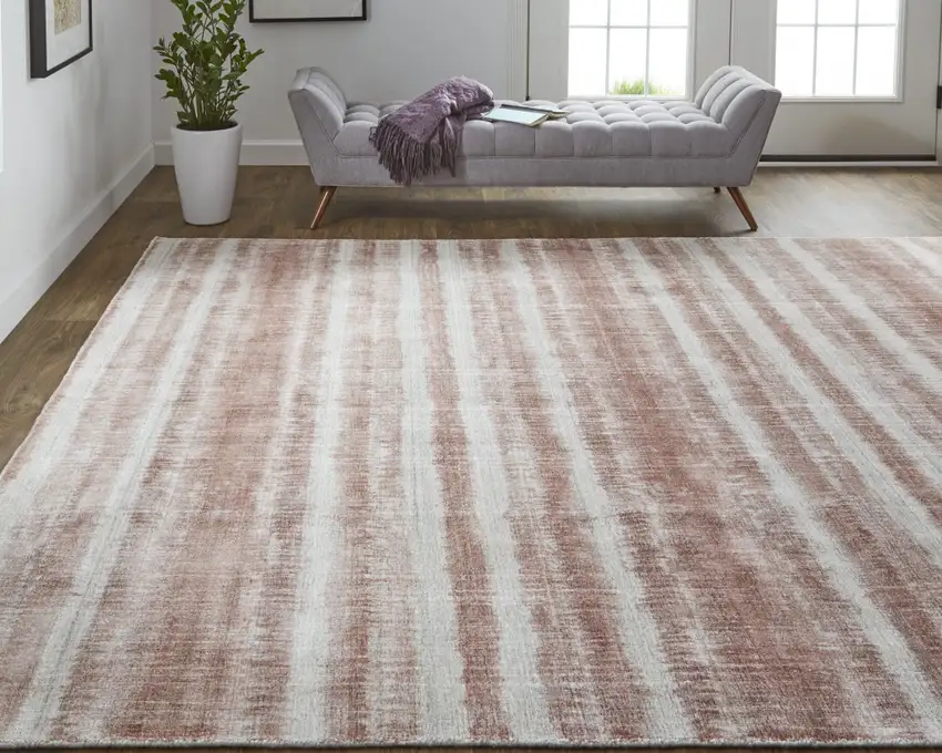 Tan Ivory And Pink Abstract Hand Woven Area Rug Photo 6