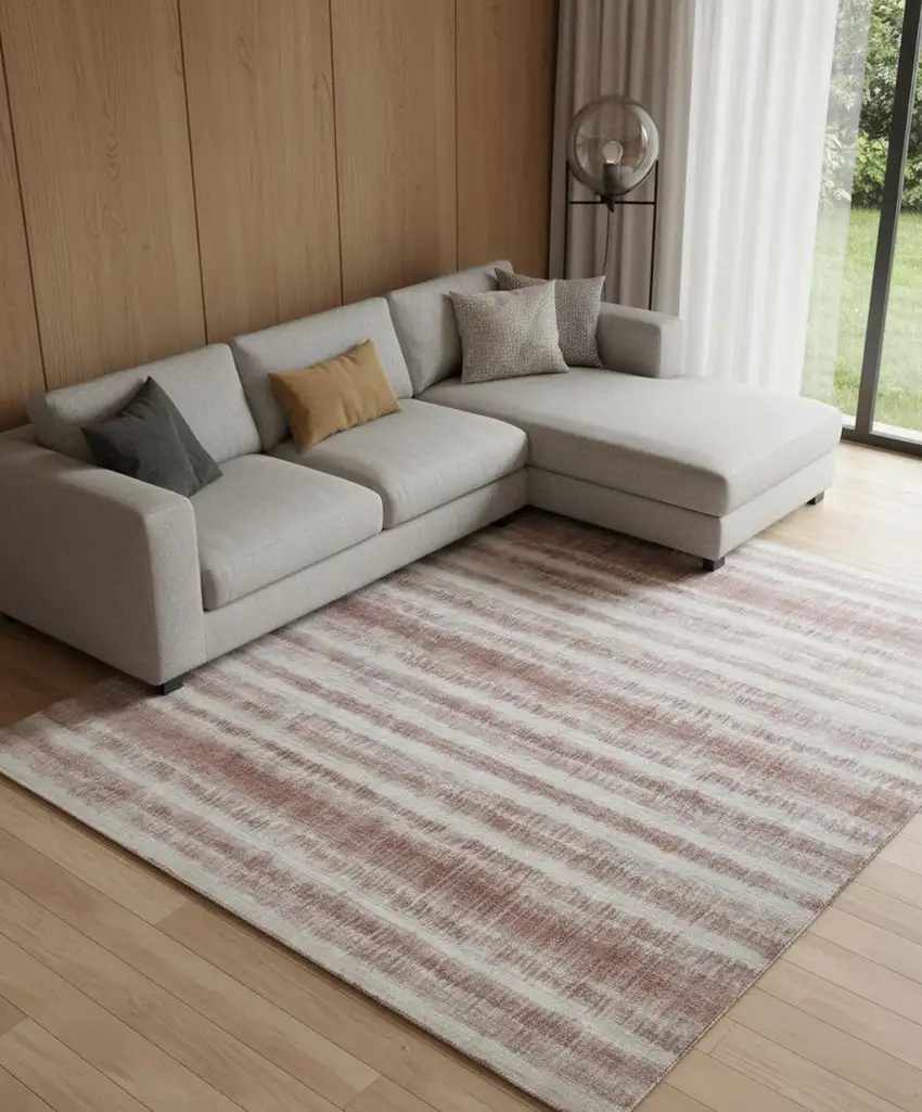 Tan Ivory And Pink Abstract Hand Woven Area Rug Photo 1