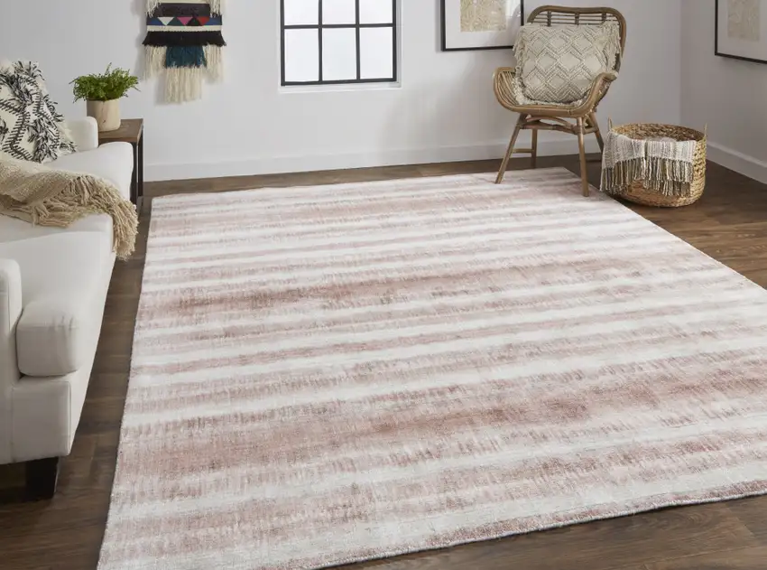 Tan Ivory And Pink Abstract Hand Woven Area Rug Photo 5