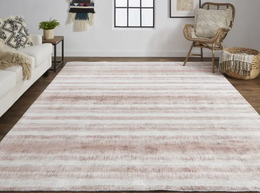 Tan Ivory And Pink Abstract Hand Woven Area Rug Photo 4