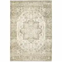 Photo of Tan Ivory Grey And Beige Oriental Power Loom Stain Resistant Area Rug