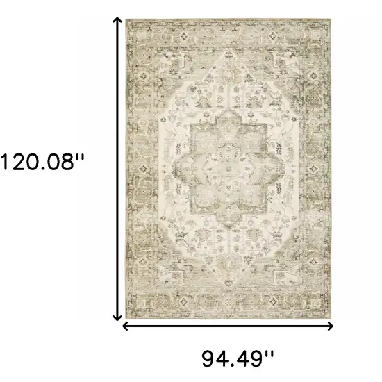 Tan Ivory Grey And Beige Oriental Power Loom Stain Resistant Area Rug Photo 2