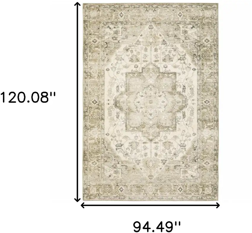 Tan Ivory Grey And Beige Oriental Power Loom Stain Resistant Area Rug Photo 2
