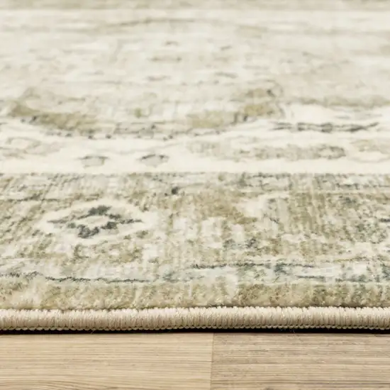 Tan Ivory Grey And Beige Oriental Power Loom Stain Resistant Runner Rug Photo 3