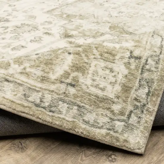 Tan Ivory Grey And Beige Oriental Power Loom Stain Resistant Runner Rug Photo 8