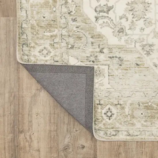 Tan Ivory Grey And Beige Oriental Power Loom Stain Resistant Runner Rug Photo 7