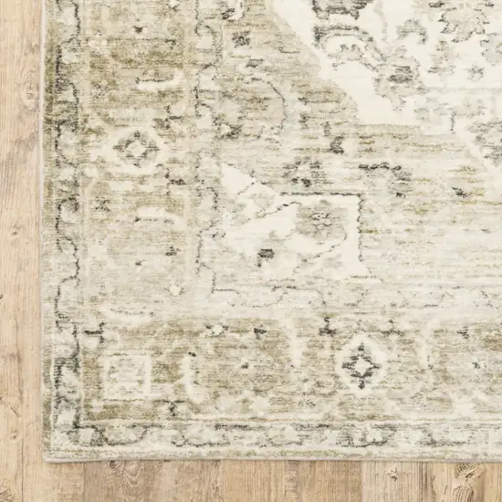 Tan Ivory Grey And Beige Oriental Power Loom Stain Resistant Runner Rug Photo 4