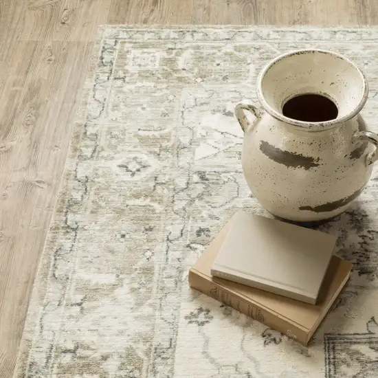 Tan Ivory Grey And Beige Oriental Power Loom Stain Resistant Runner Rug Photo 6
