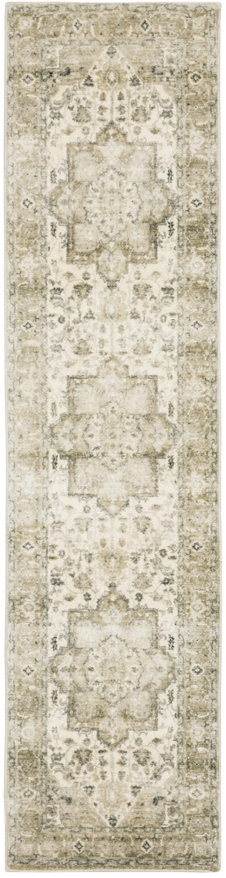 Tan Ivory Grey And Beige Oriental Power Loom Stain Resistant Runner Rug Photo 1