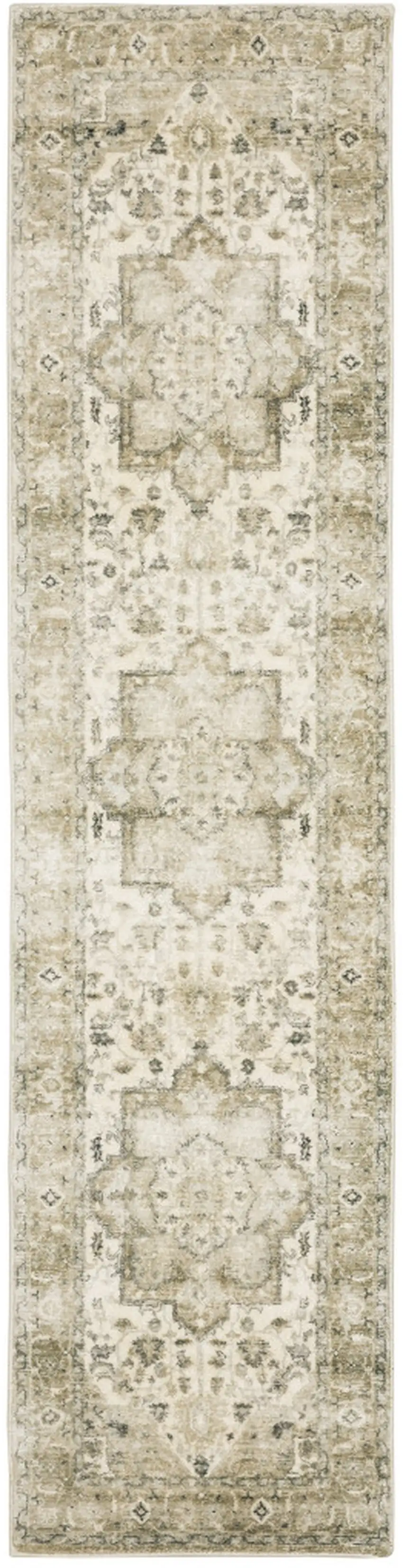 Tan Ivory Grey And Beige Oriental Power Loom Stain Resistant Runner Rug Photo 1
