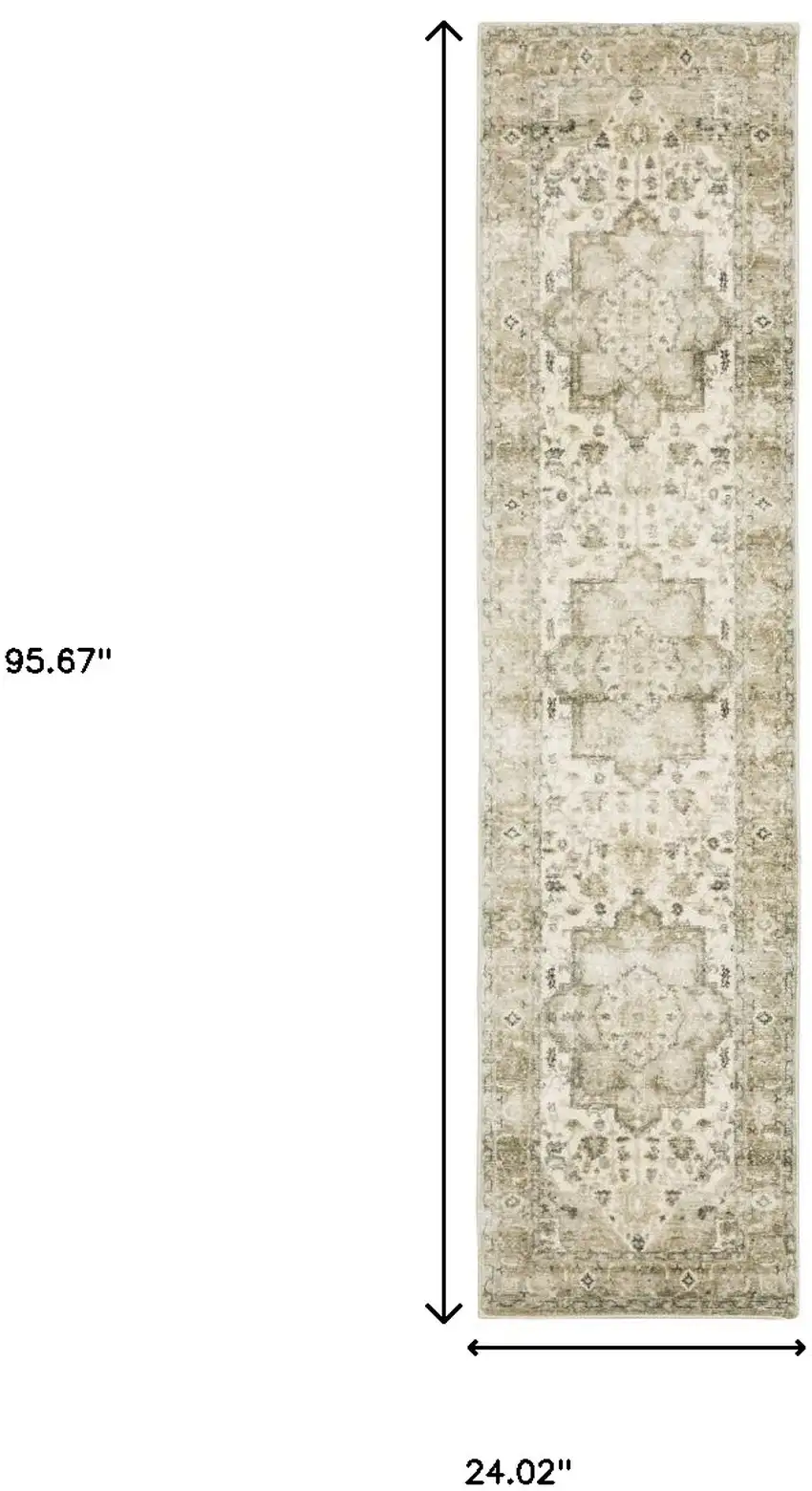 Tan Ivory Grey And Beige Oriental Power Loom Stain Resistant Runner Rug Photo 10