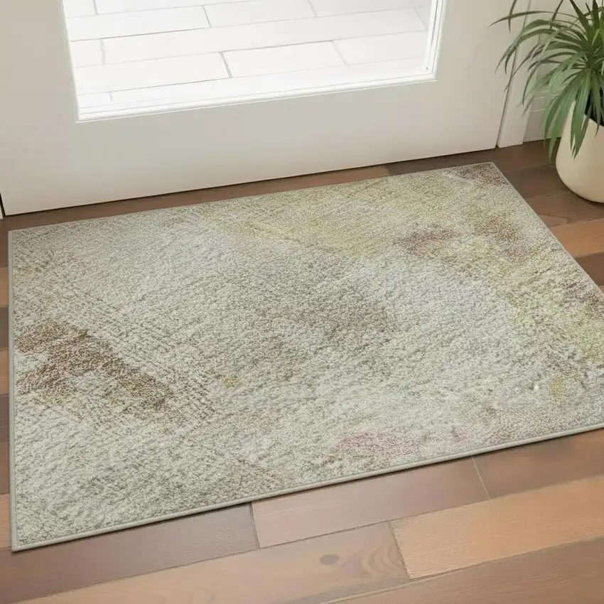 Tan Mauve And Ivory Abstract Washable Area Rug With UV Protection Photo 2