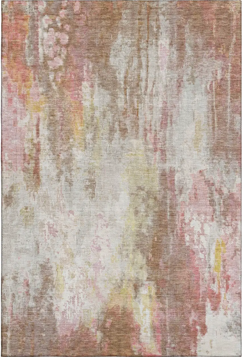 Tan Mauve And Ivory Abstract Washable Area Rug With UV Protection Photo 4