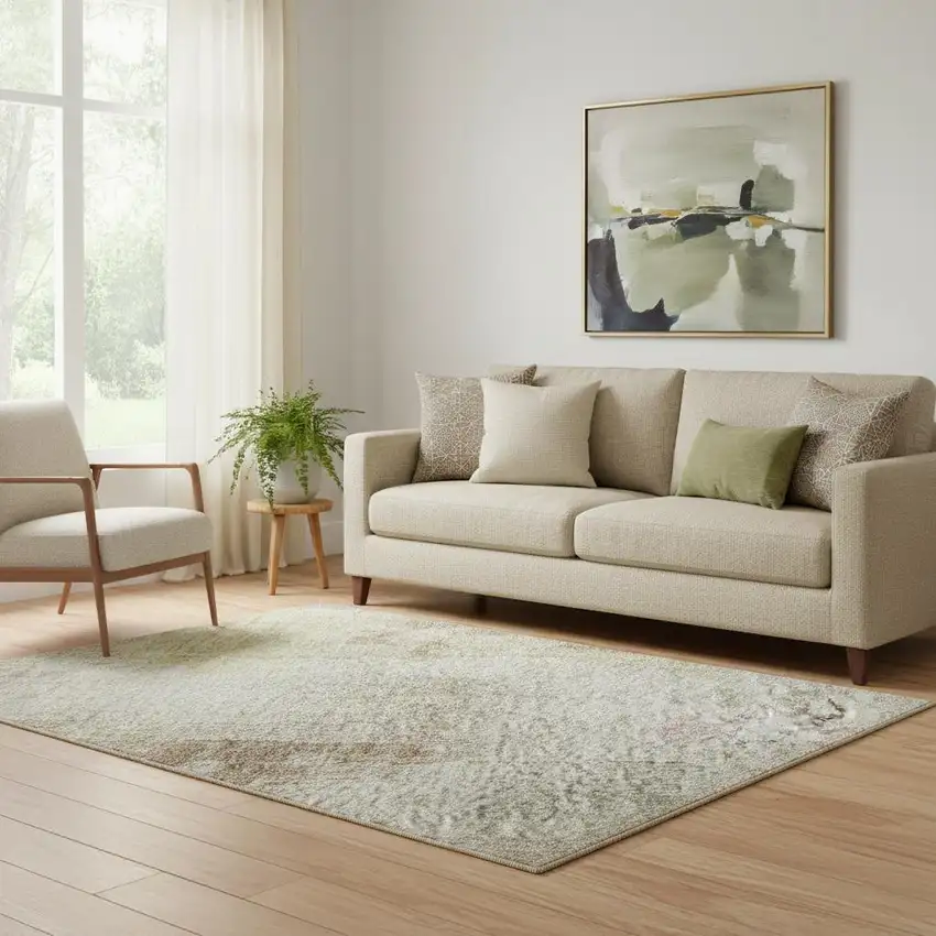 Tan Mauve And Ivory Abstract Washable Area Rug With UV Protection Photo 2