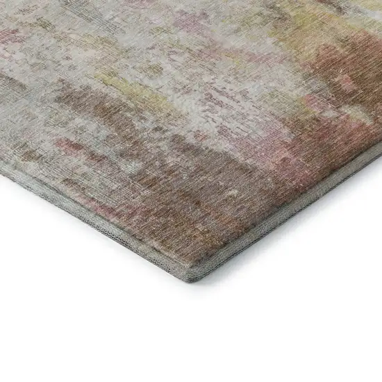 Tan Mauve And Ivory Abstract Washable Area Rug With UV Protection Photo 6