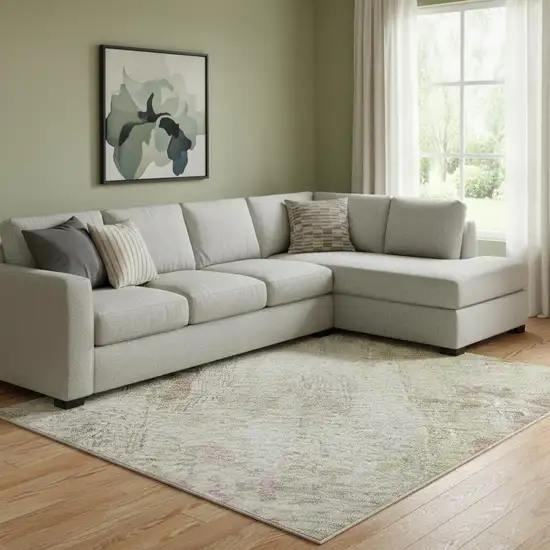 Tan Mauve And Ivory Abstract Washable Area Rug With UV Protection Photo 2