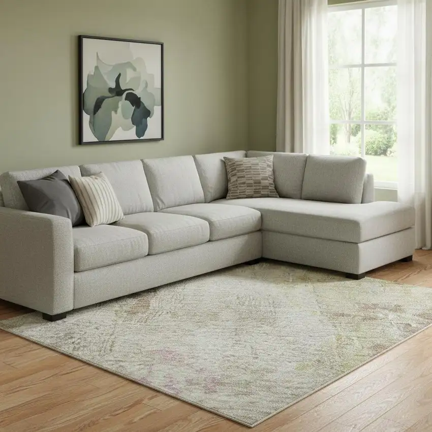 Tan Mauve And Ivory Abstract Washable Area Rug With UV Protection Photo 2