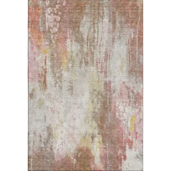 Tan Mauve And Ivory Abstract Washable Area Rug With UV Protection Photo 5