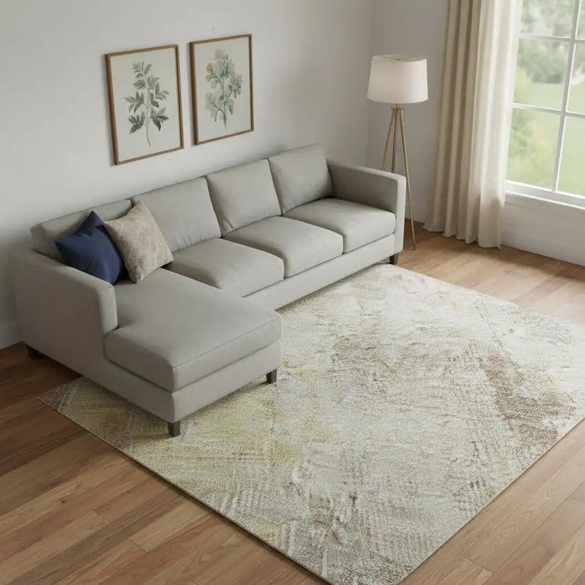 Tan Mauve And Ivory Abstract Washable Area Rug With UV Protection Photo 2