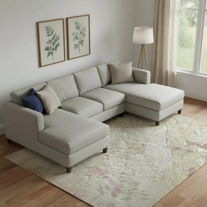 Tan Mauve And Ivory Abstract Washable Area Rug With UV Protection Photo 2